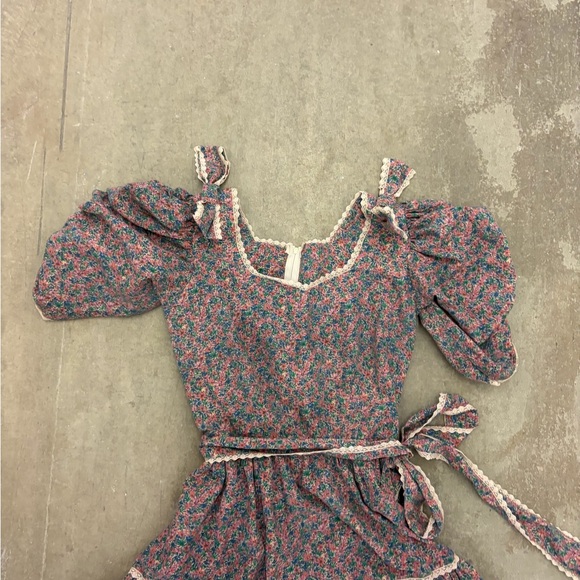 Vintage cottage core fairy handmade bow Floral Ruffle Maxi Dress puff sleeves - Picture 3 of 6